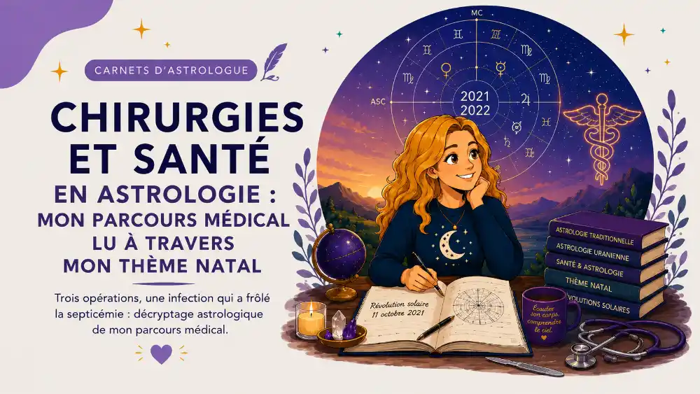 Illustration d'une analyse astrologique de chirurgies et de problèmes de santé à travers un thème natal