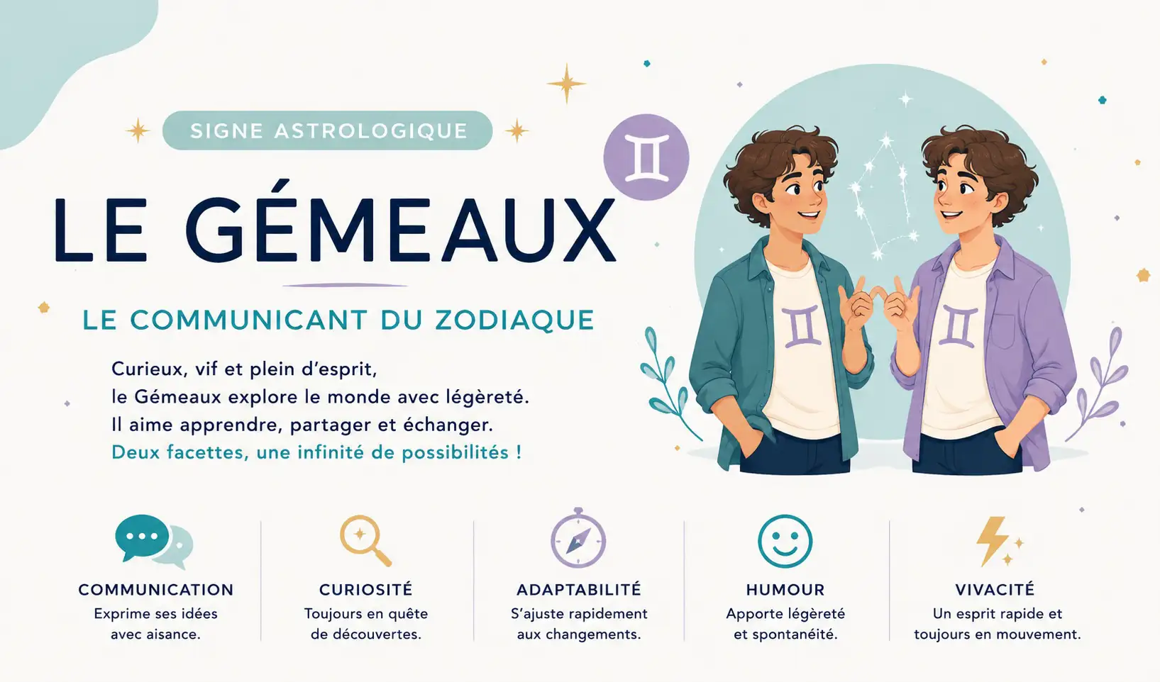 Illustration du signe astrologique du Gémeaux