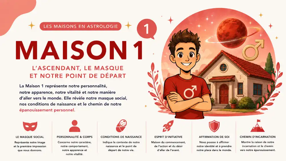 Illustration de la Maison 1 en astrologie représentant l'Ascendant et la personnalité