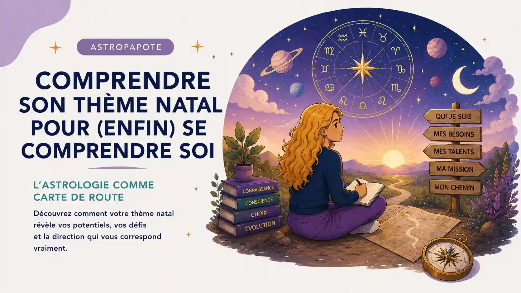 Illustration représentant le thème natal comme une carte de route