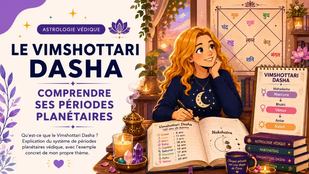 Illustration du Vimshottari Dasha en astrologie védique avec les périodes planétaires et les Nakshatras