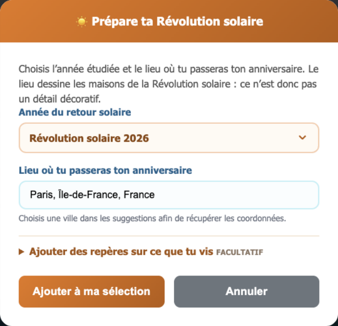 Fenêtre de choix de l’année et du lieu du retour solaire